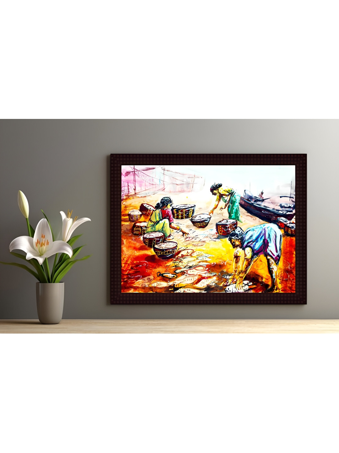 Tamatina Fishermans Wharf Synthetic Wood Wall Rectangle Paintings Wall Art- 15.5 x 11.5 in