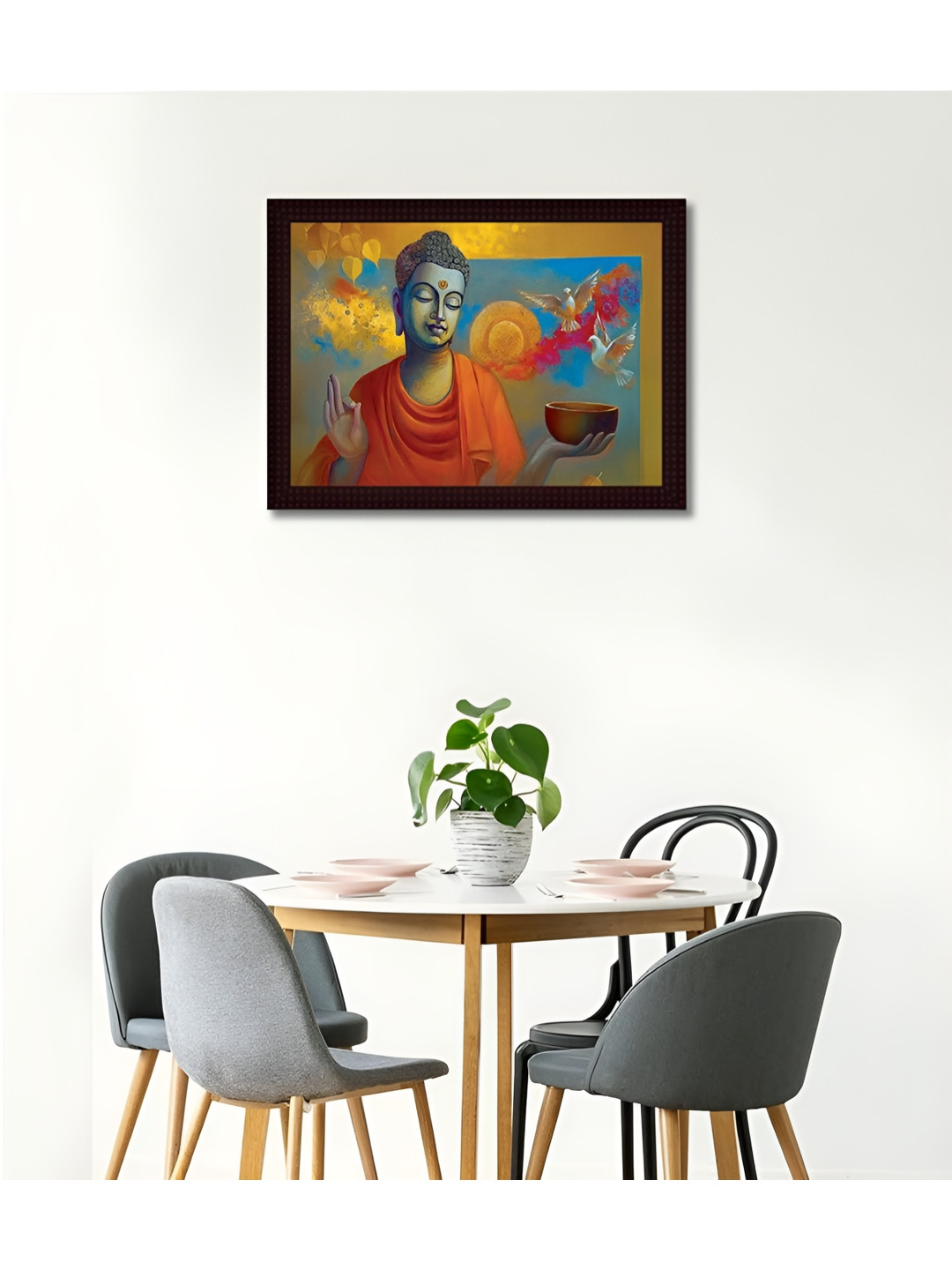 Tamatina Gautam Buddha Synthetic Wood Wall Rectangle Paintings Wall Art - 15.5x11.5In