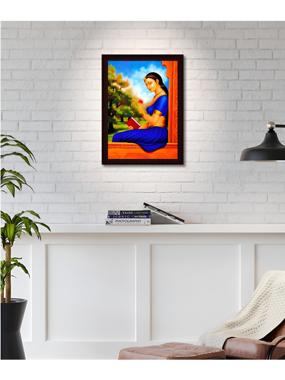 Tamatina Lady With Rose Synthetic Wood Wall Rectangle Paintings Wall Art -11.5 x 15.5 In