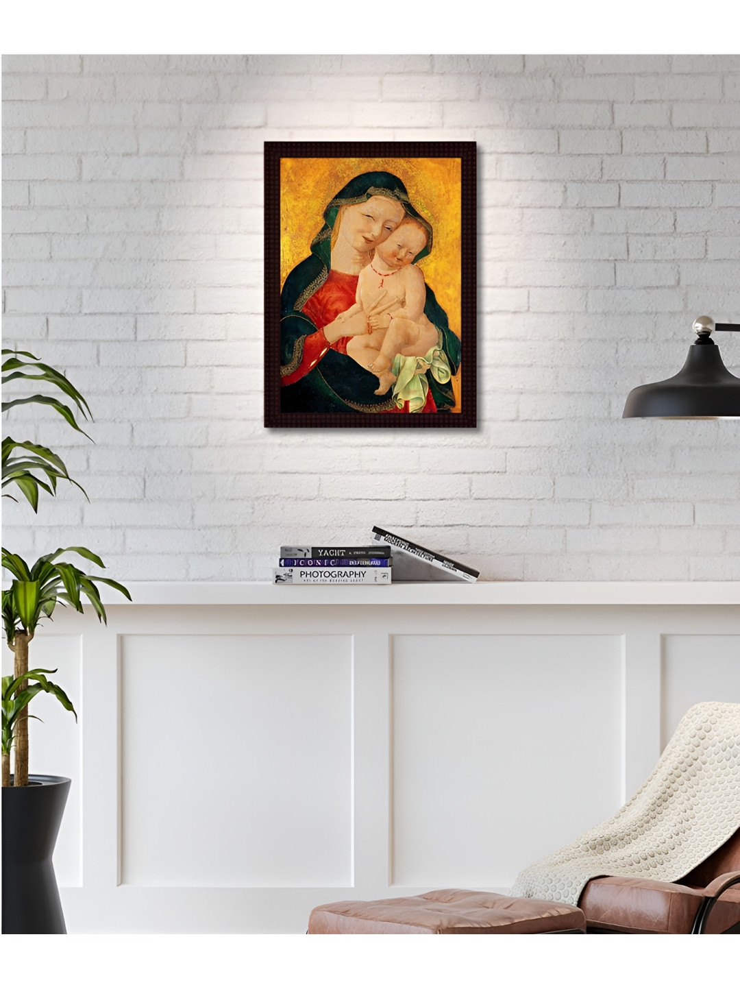 Tamatina Mother Mary & Baby Jesus Synthetic Wood Square Paintings Wall Art -15.5 x 11.5 In