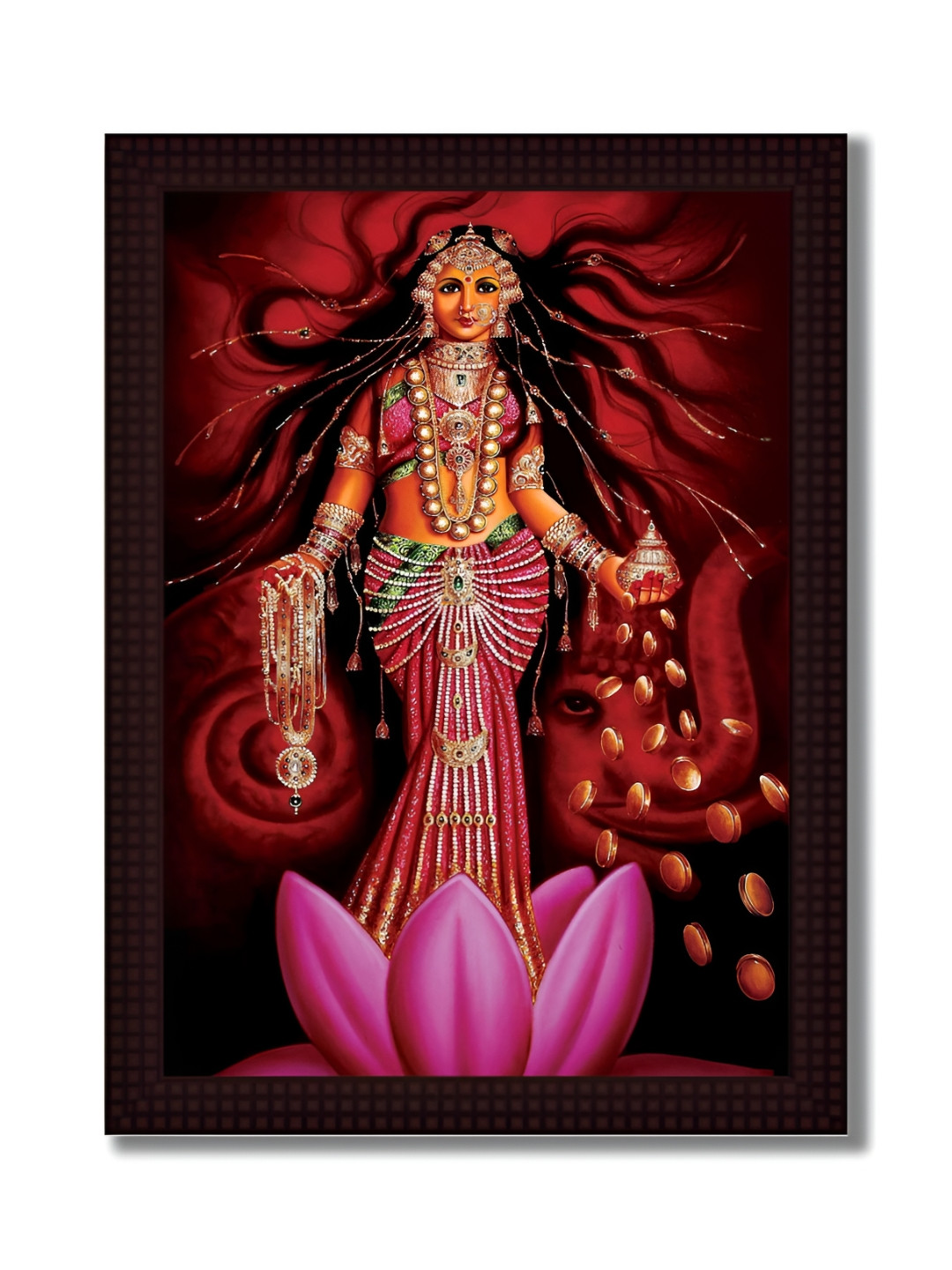 Tamatina Jai MahaLaxmi Synthetic Wood Wall Rectangle Paintings Wall Art - 15.5x11.5In