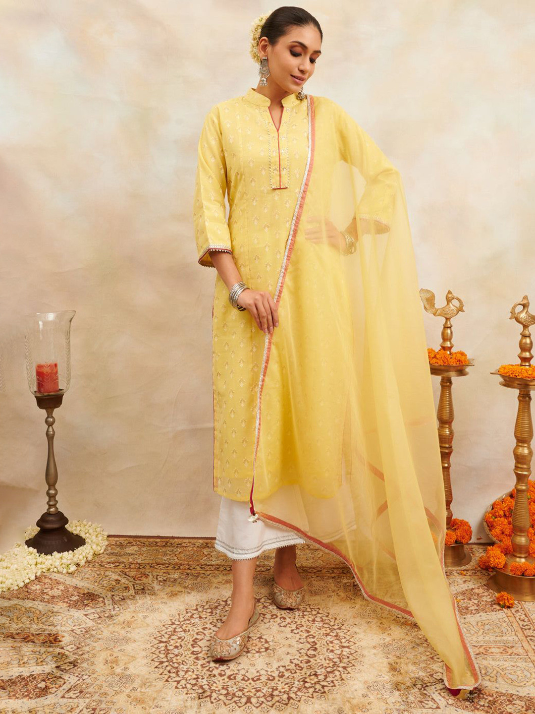 Tahiliya Yellow Khari Printed Chanderi Silk Kurta