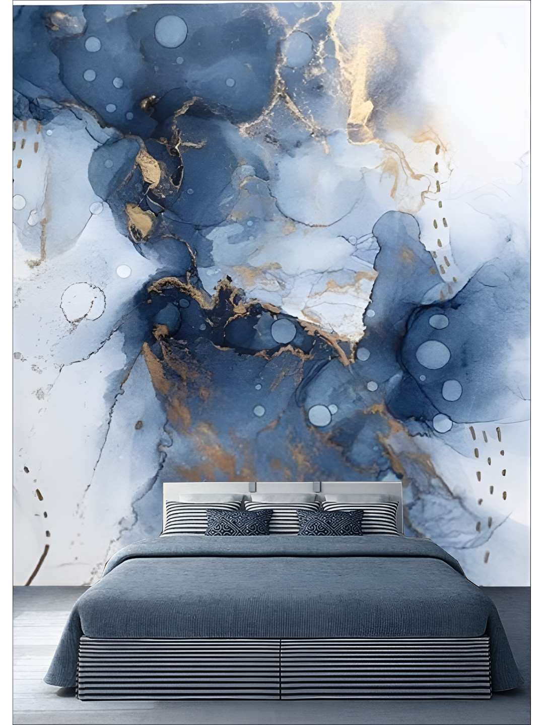 Aura White & Blue Printed Self-Adhesive Wall Sicker Wallpaper