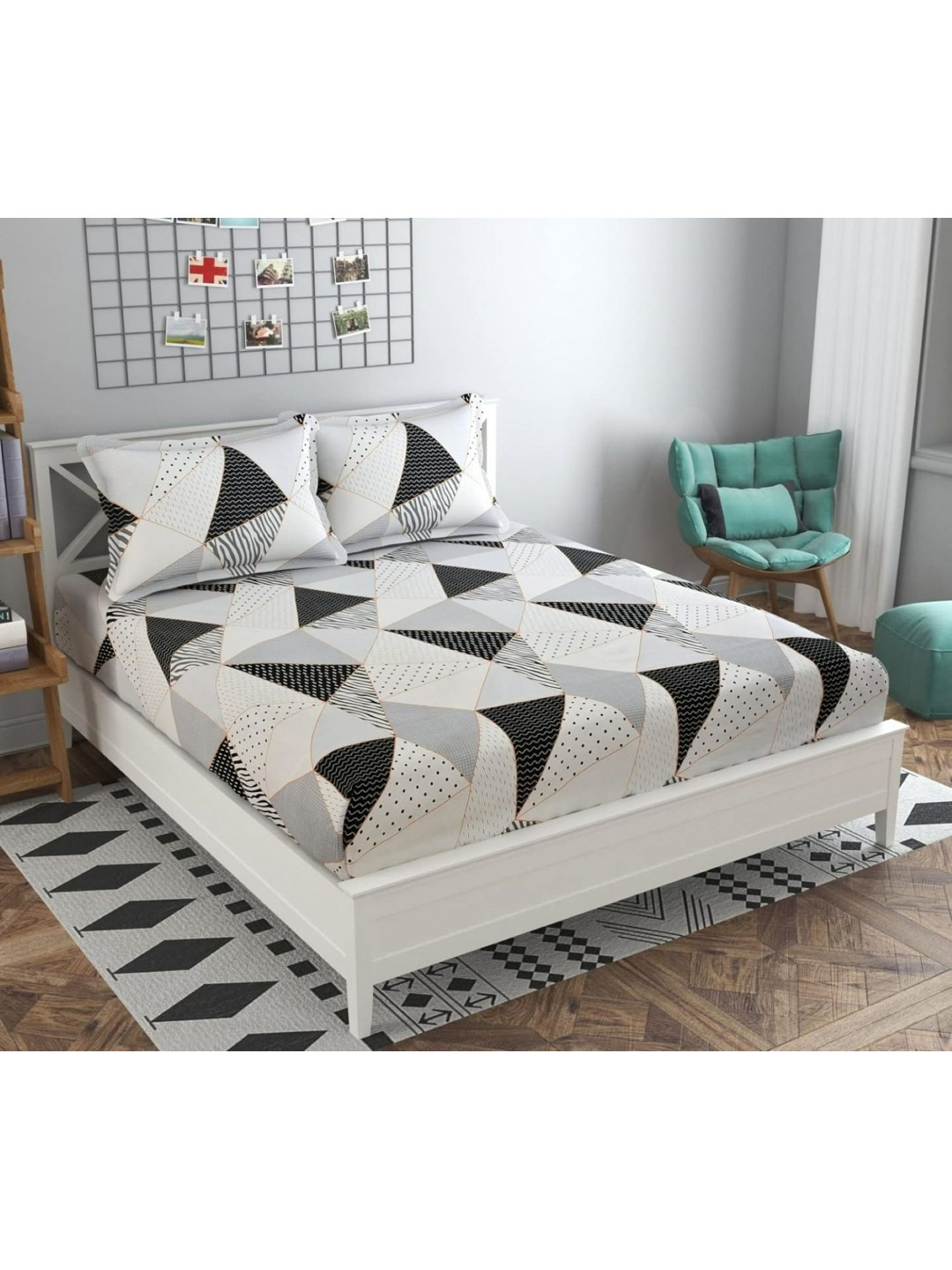 UrbanArts Premium Collection Black Abstract Cotton Dotted 380 TC King Superfine Bedsheet with 2 Pillow Covers-105 x 105 inches