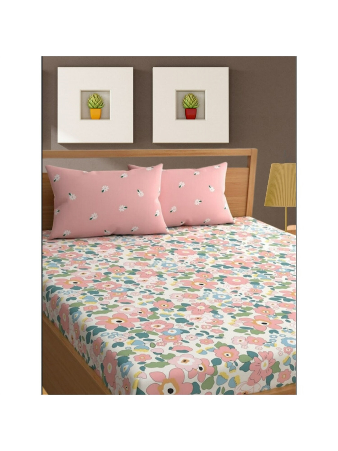 UrbanArts Amaze Handloom Pink Floral Cotton 380 TC King Superfine Bedsheet with 2 Pillow Covers-105 x 105 inches