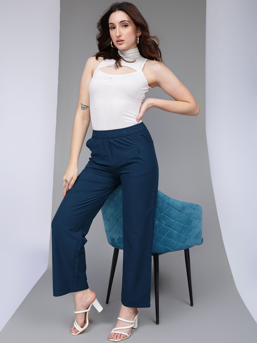 Xpose Women Comfort Loose Fit High-Rise Trousers
