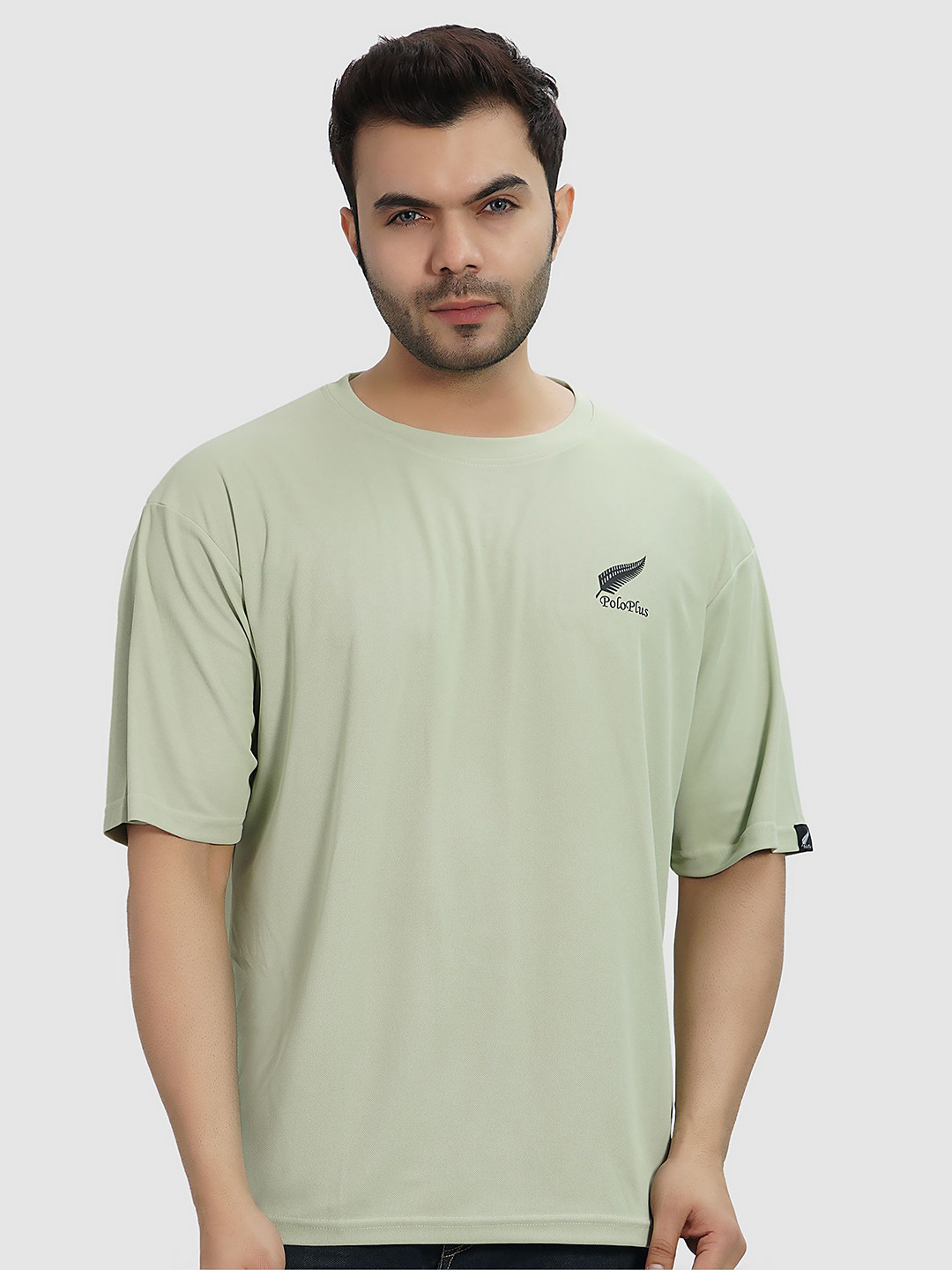 Polo Plus Men Coolmax Embroidered Solid Oversized Drop Shoulder T-shirt