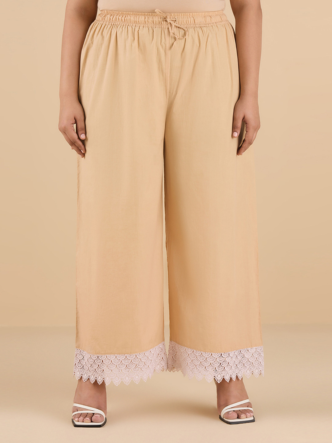 Big Hello - The Plus Life Wide Leg Pure Cotton Palazzos With Lace Detail