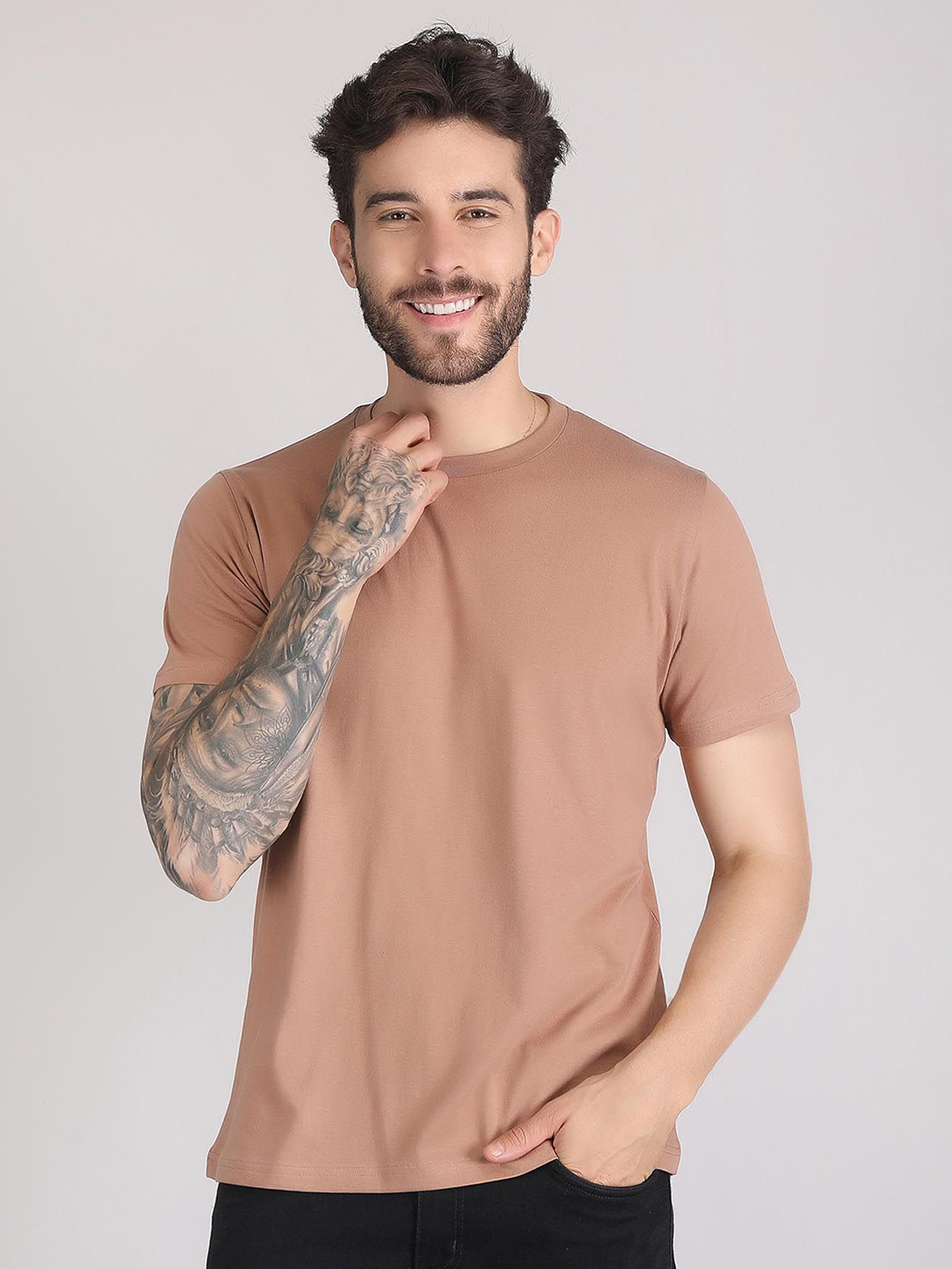 Raxedo Men Half Sleeve Summer Plain Tshirt Casual Solid Cotton Round Neck Oversized Fit T-shirt