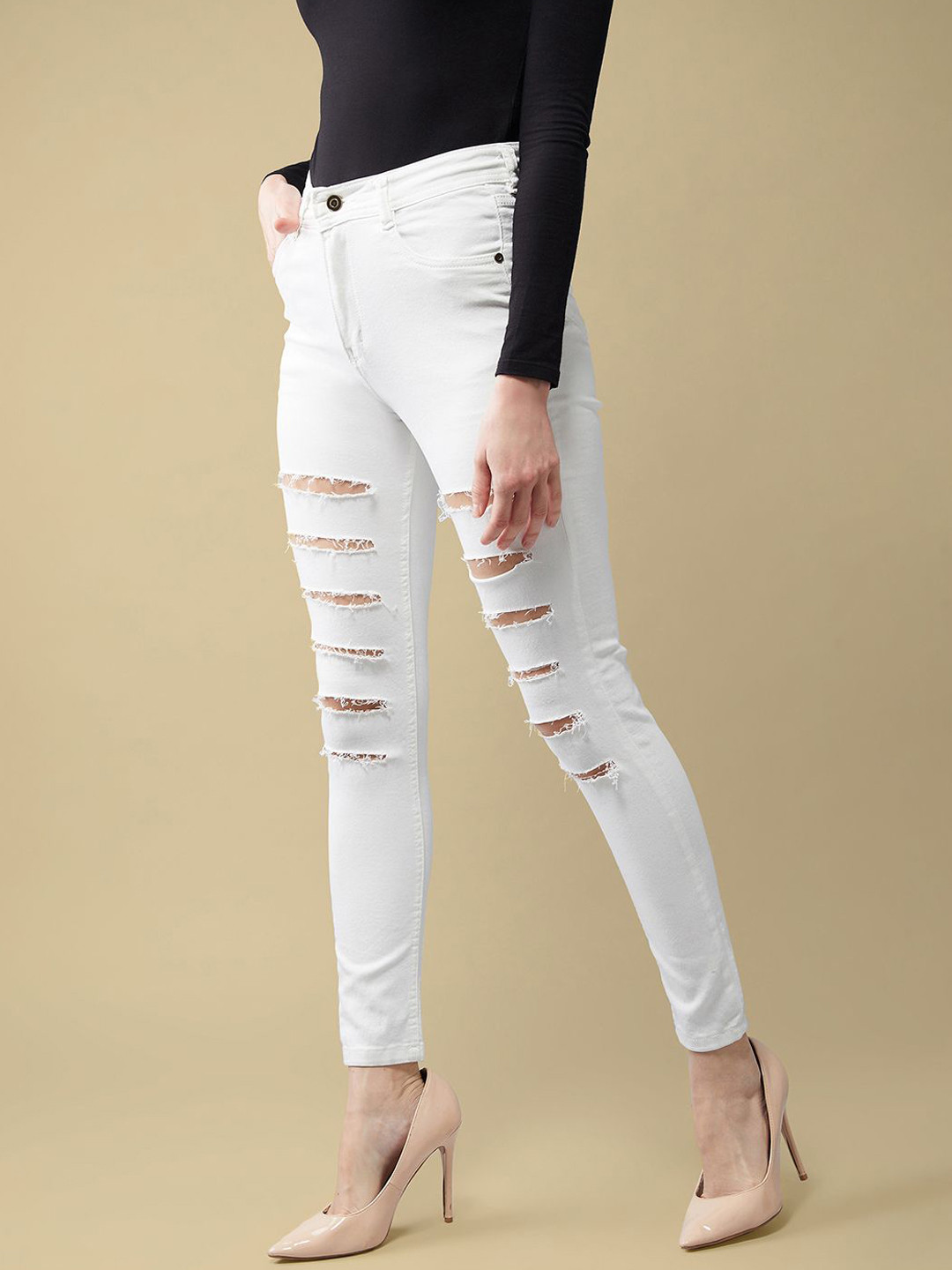 The Roadster Lifestyle Co No Fade Skinny Fit Ripped Stretchable Jeans