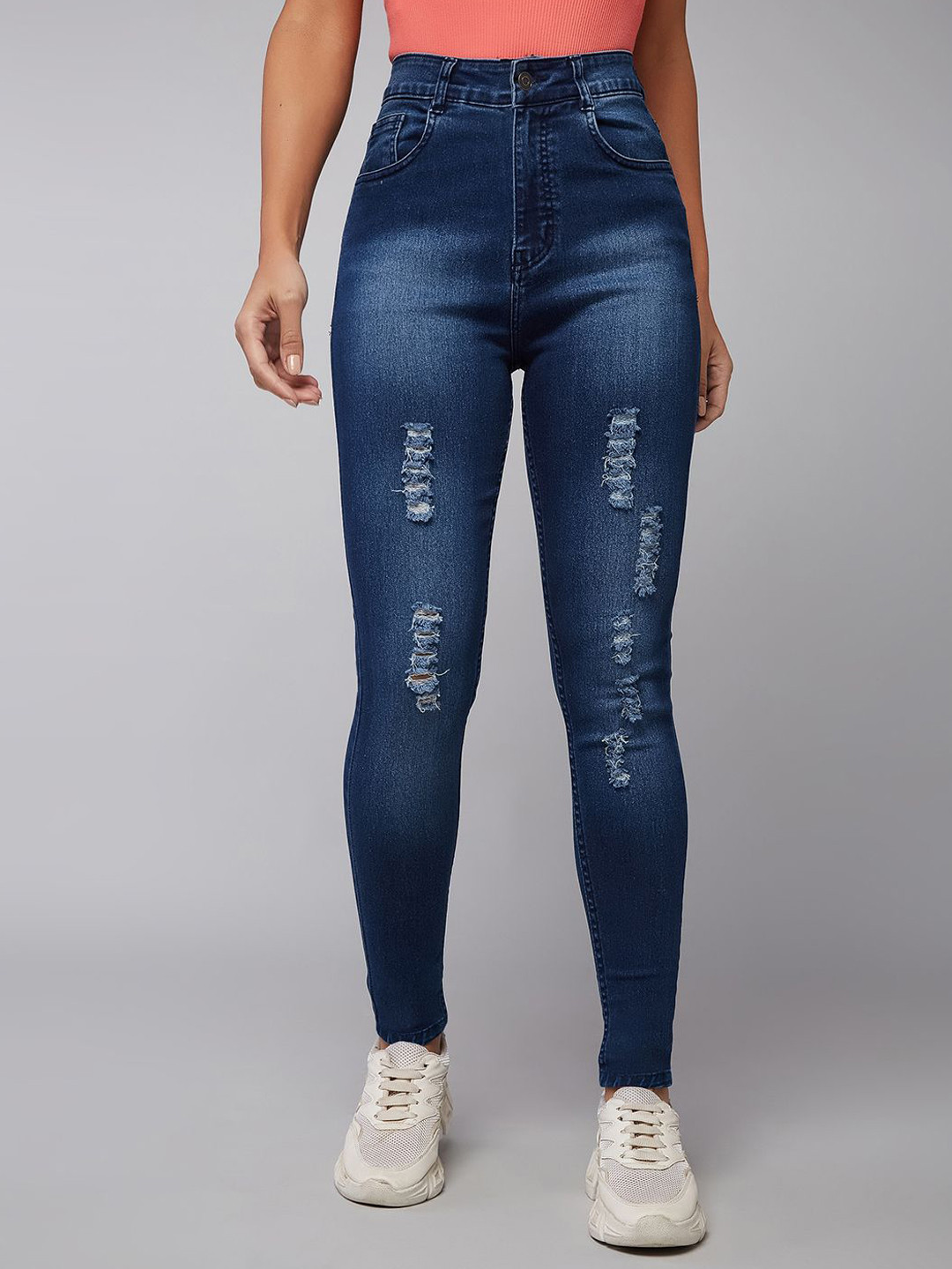 The Roadster Lifestyle Co Light Fade Skinny Fit Ripped Stretchable Jeans