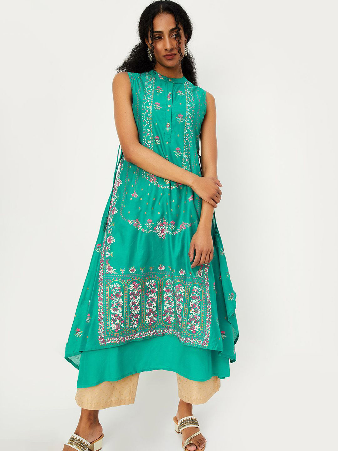 max Women Striped Thread Work Pathani Kurta