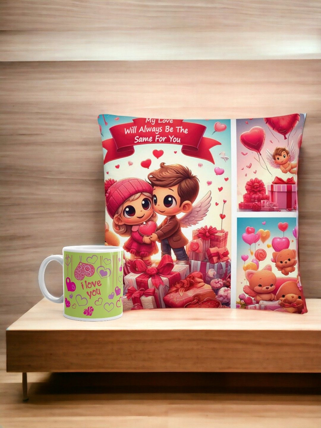 bettergiftflowers 2-Pcs White & Red Printed Cushion Mug Combo