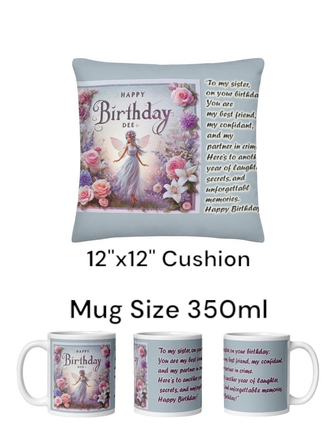 bettergiftflowers Printed Grey Prefilled Cushions With Printed Mug