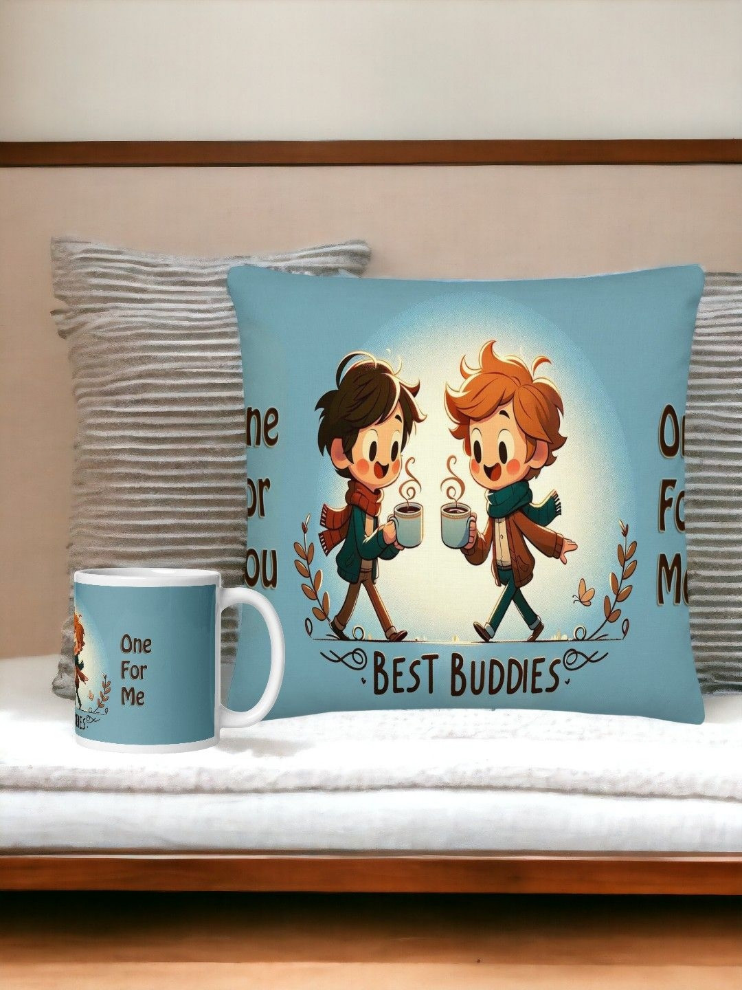 bettergiftflowers Printed Blue Prefilled Cushions With Printed Mug