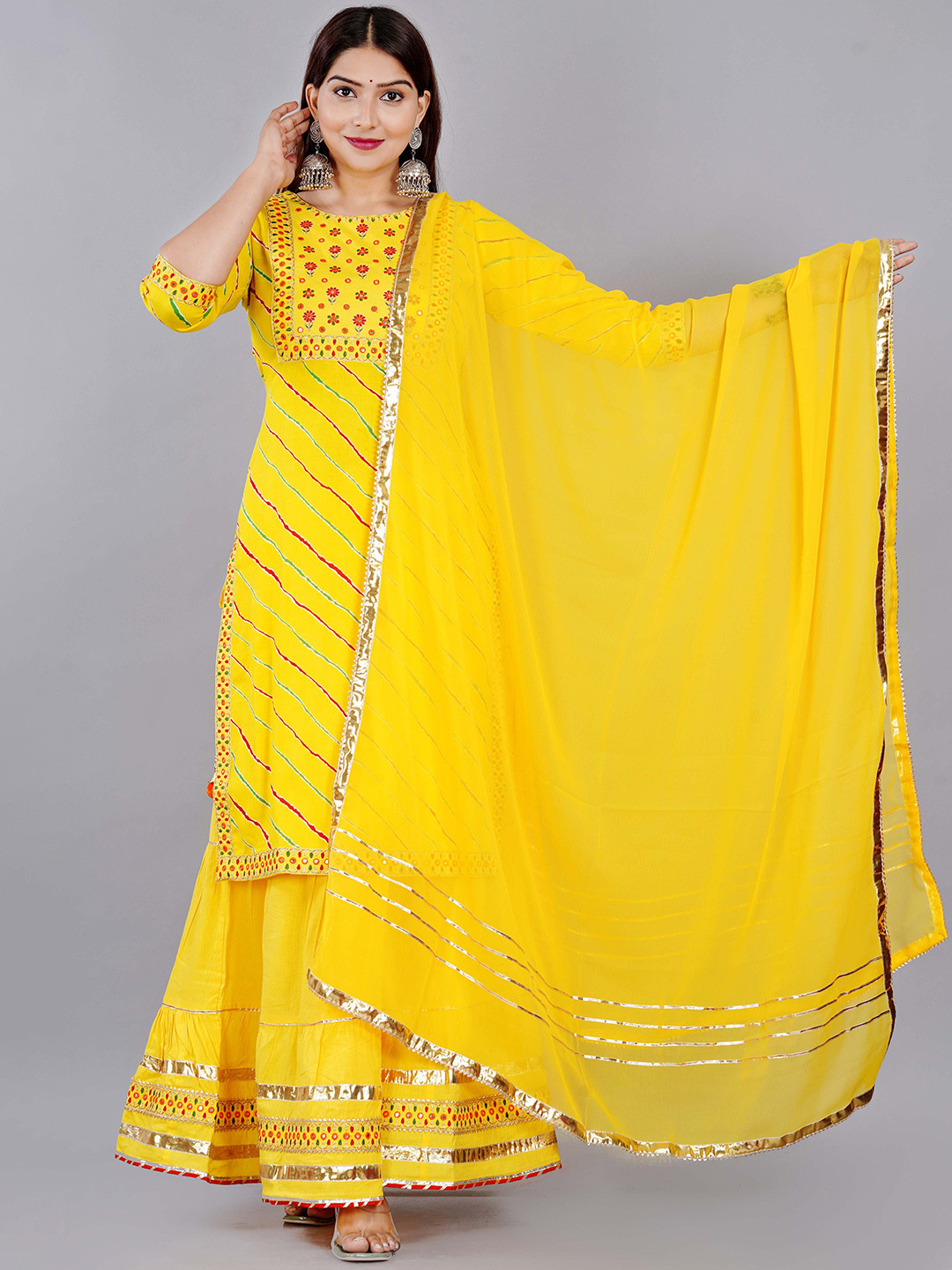 ELVISH JAIPUR Women Ethnic Motifs Embroidered Regular Mirror Work Kurta with Skirt & With Dupatta