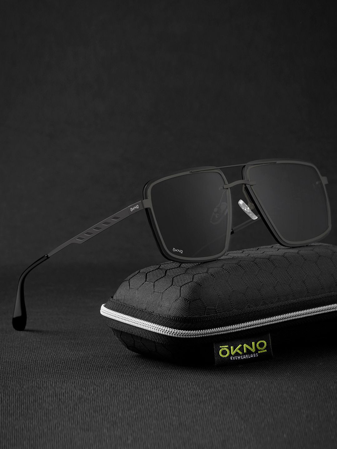 OKNO Polarised and UV Protected Lens Unisex Metal Grey Large Rectangle Sunglasses