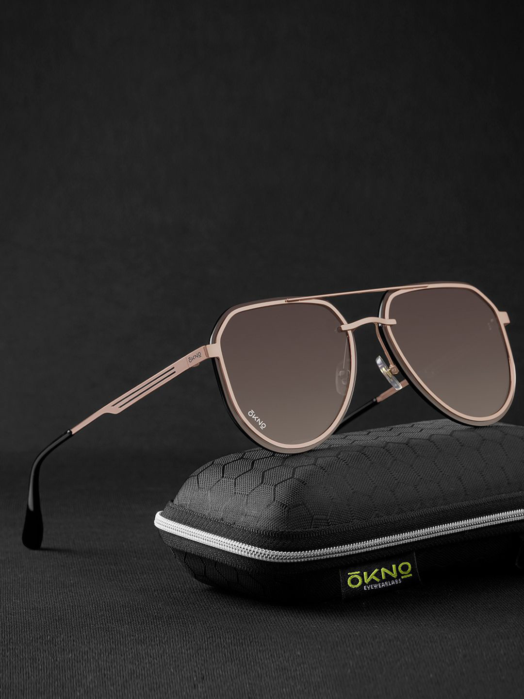 OKNO Polarised and UV Protected Lens Unisex Metal Brown Large Aviator Sunglasses