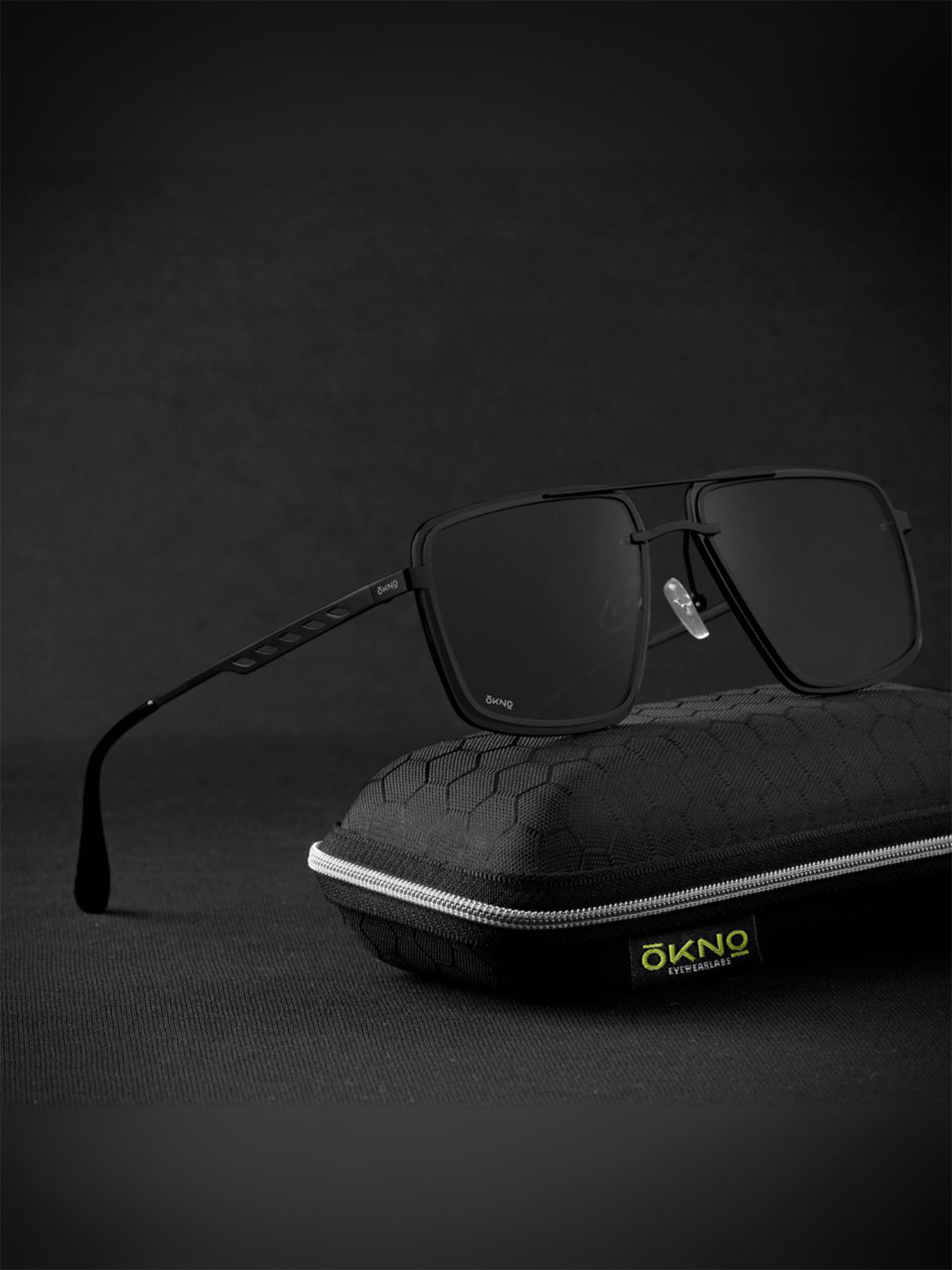 OKNO Polarised and UV Protected Lens Unisex Metal Black Large Rectangle Sunglasses