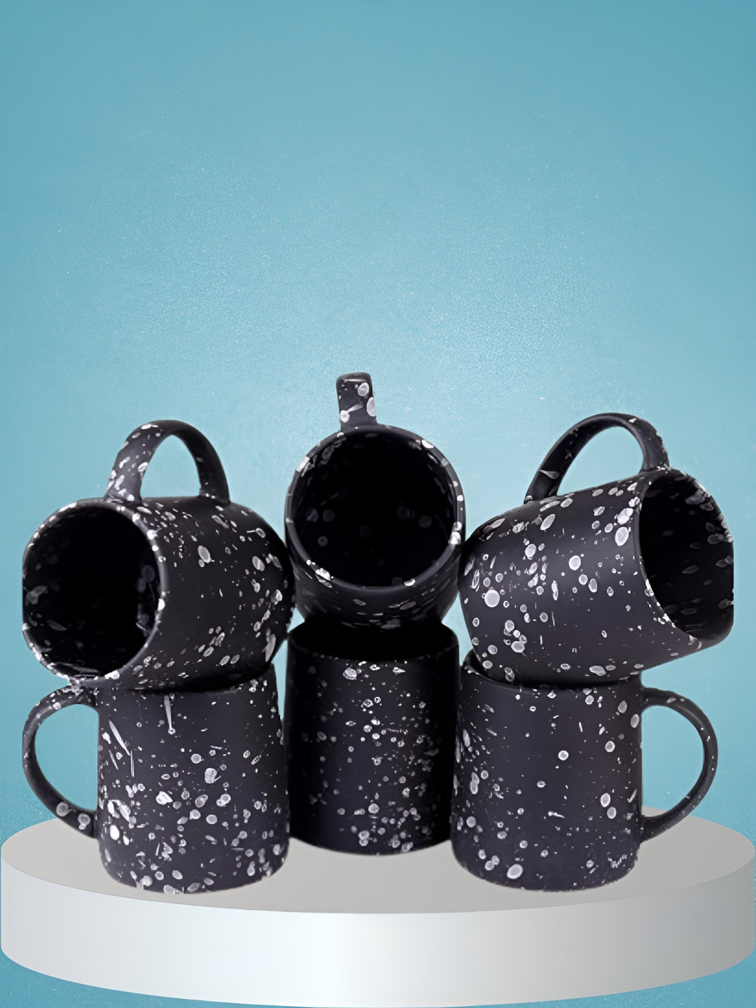 MITHILA Handicrafts Noblesse Barista Espresso Black Conversational Ceramic Microwave Safe 6 Piece Mugs-120ml