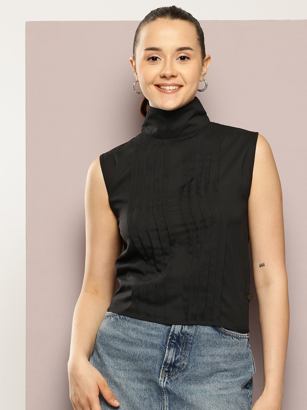 aaliya High Neck Crepe Top
