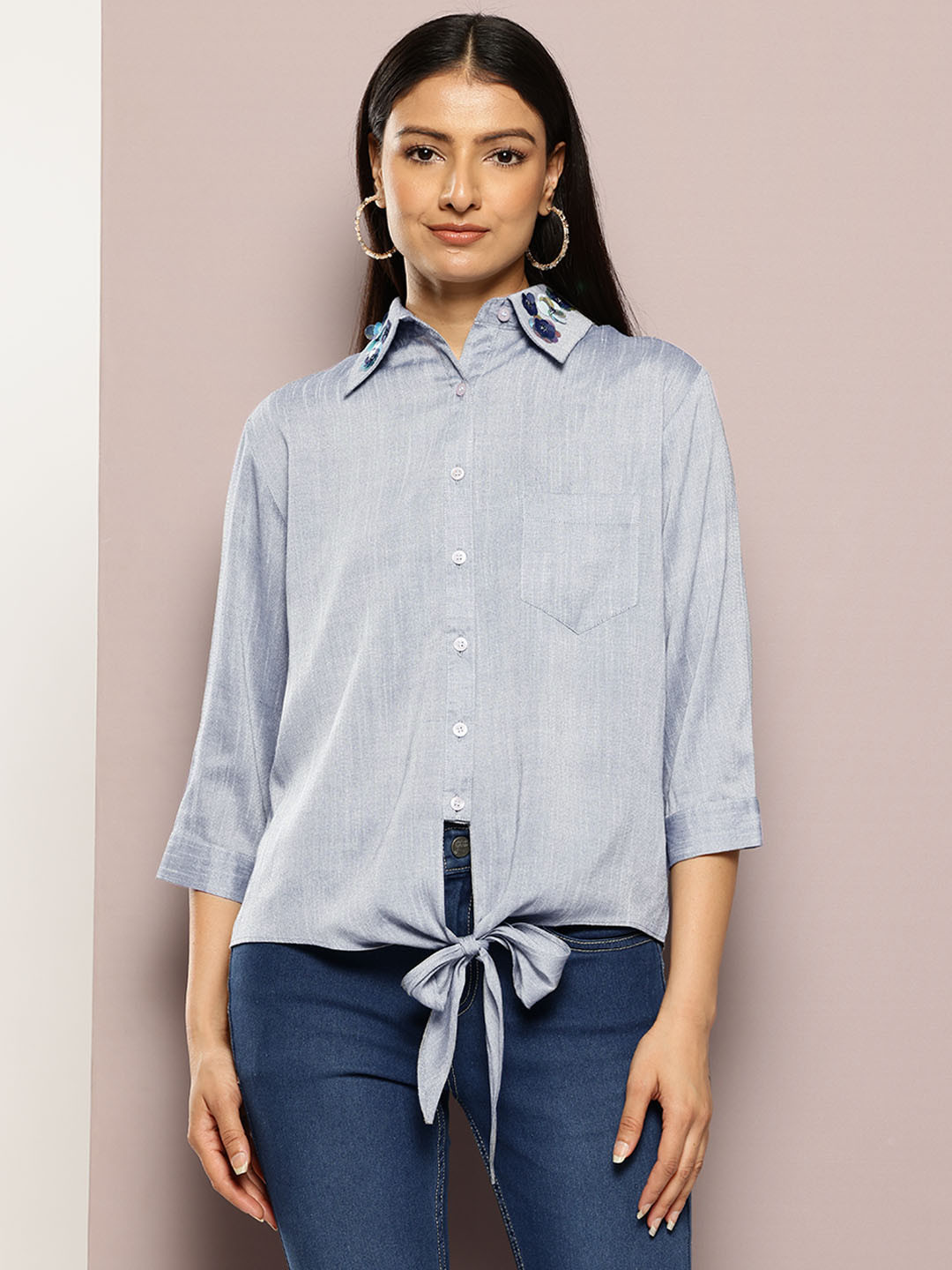 aaliya Embellished Shirt Style Top
