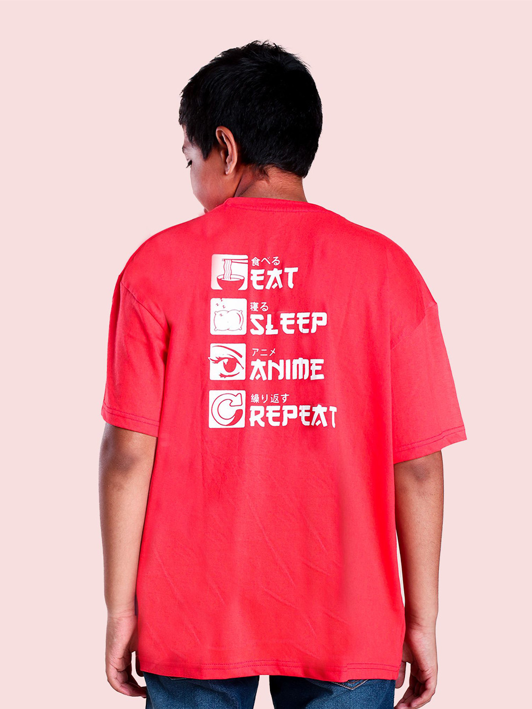 KiddoPanti Boys Anime Inspired Prints Round Neck Oversized Cotton T-shirt