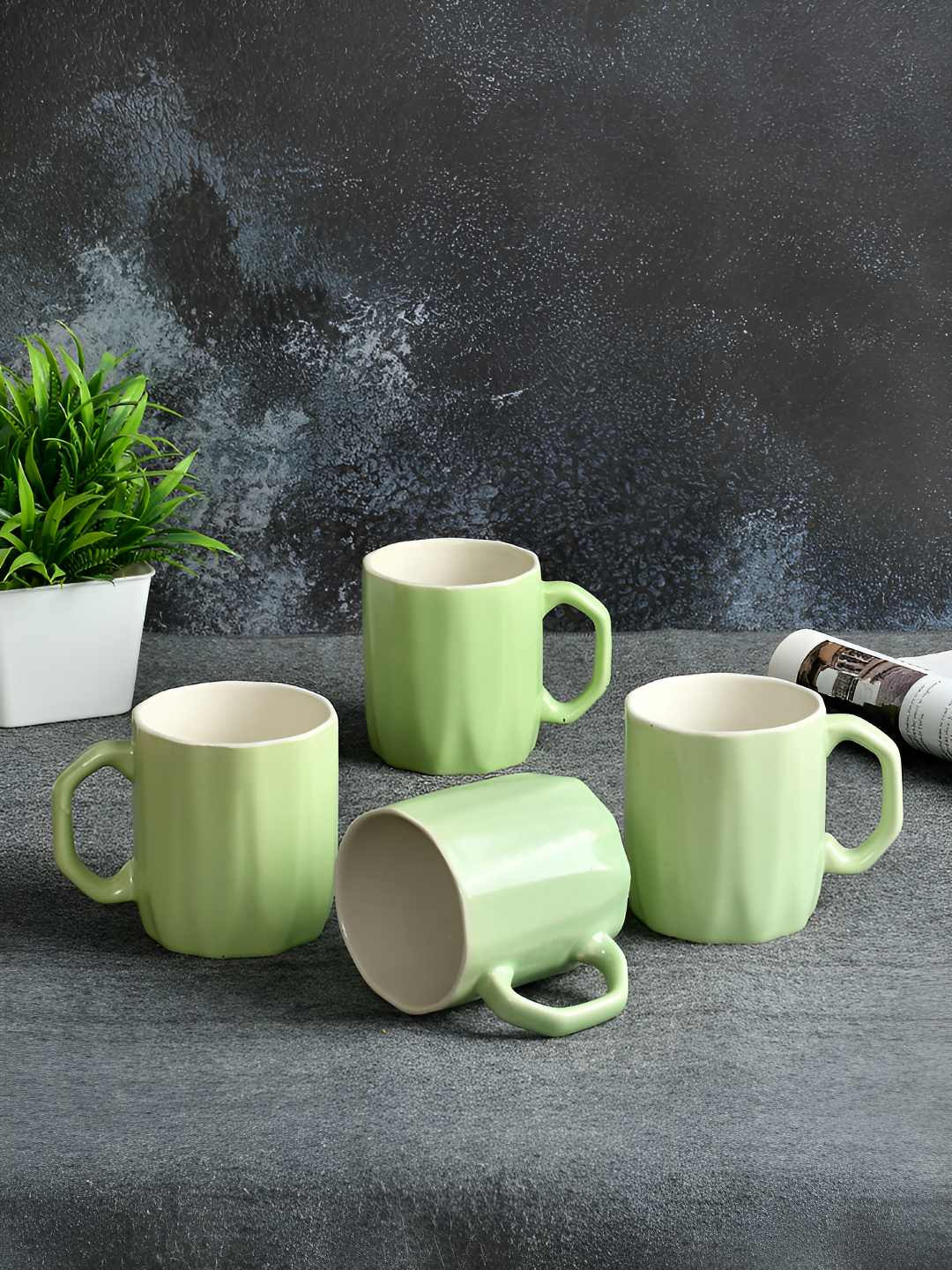 CLIO'S HERITAGE STORE Man Kissing Pregnant Belly Of His Wife Green Ceramic Handmade 4 Piece Mugs-280ml