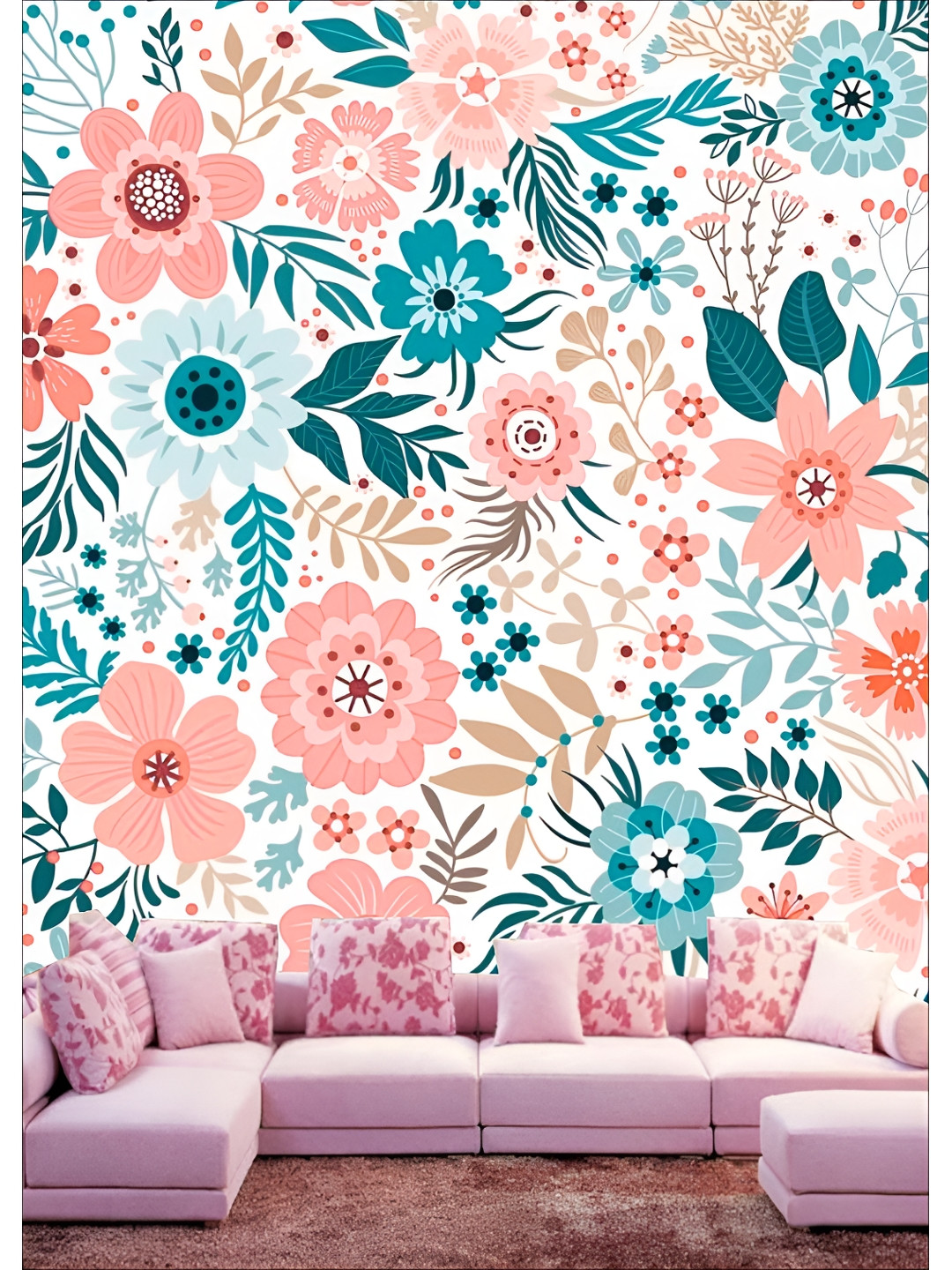 Aura White & Pink 3D Floral Printed Self Adhesive Wall Sticker