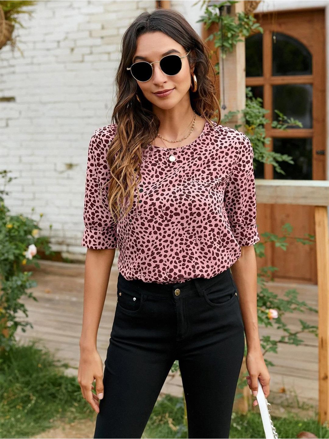 Kotty Animal Skin Printed Round Neck Top