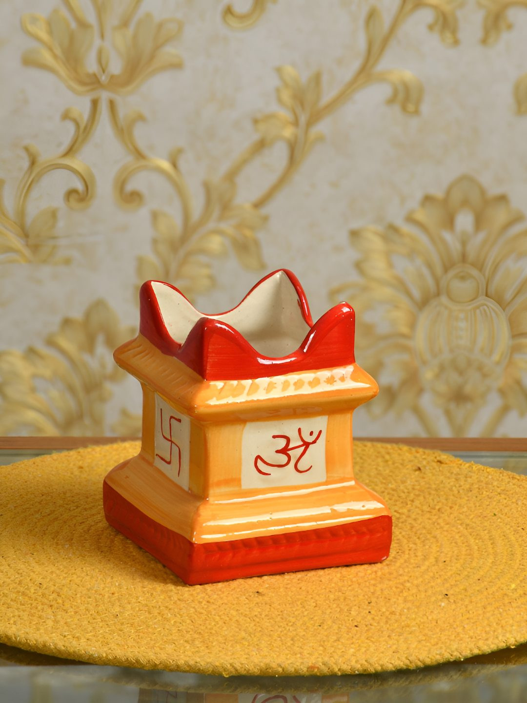 CLIO'S HERITAGE STORE Red & Orange Coloured Textured Ceramic Planter With Holder