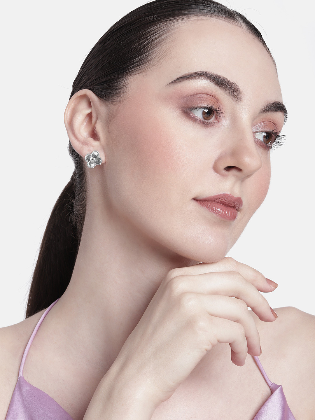 Estele Rhodium-Pated Floral Studs