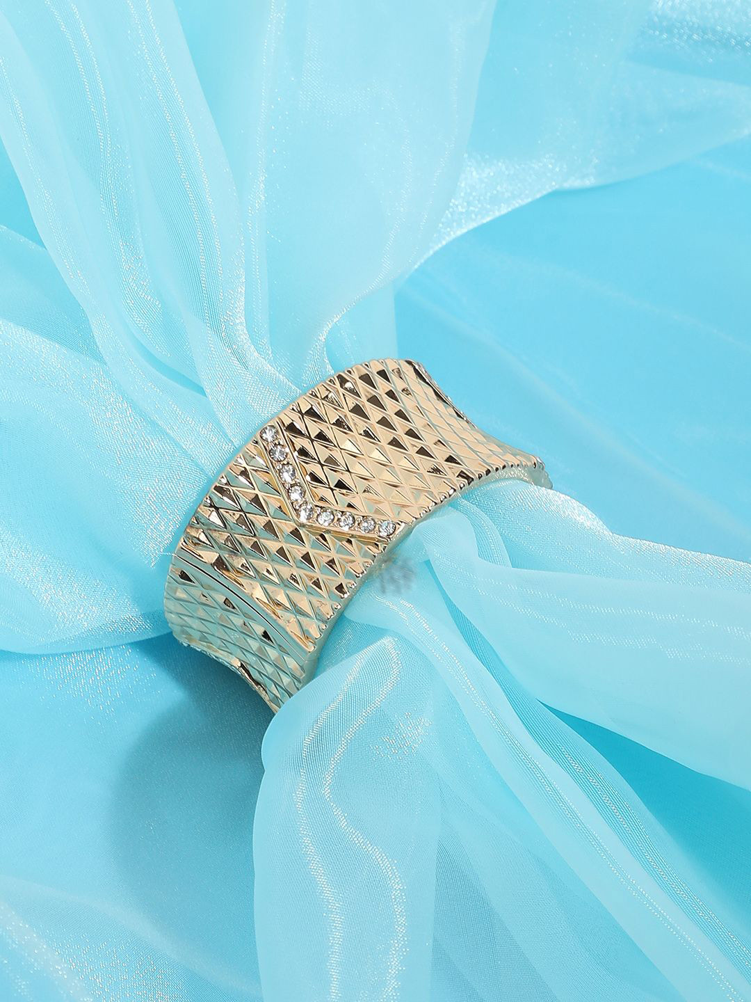 SOHI Gold-Plated Stones Studded Geometric Dented Cuff Bracelet