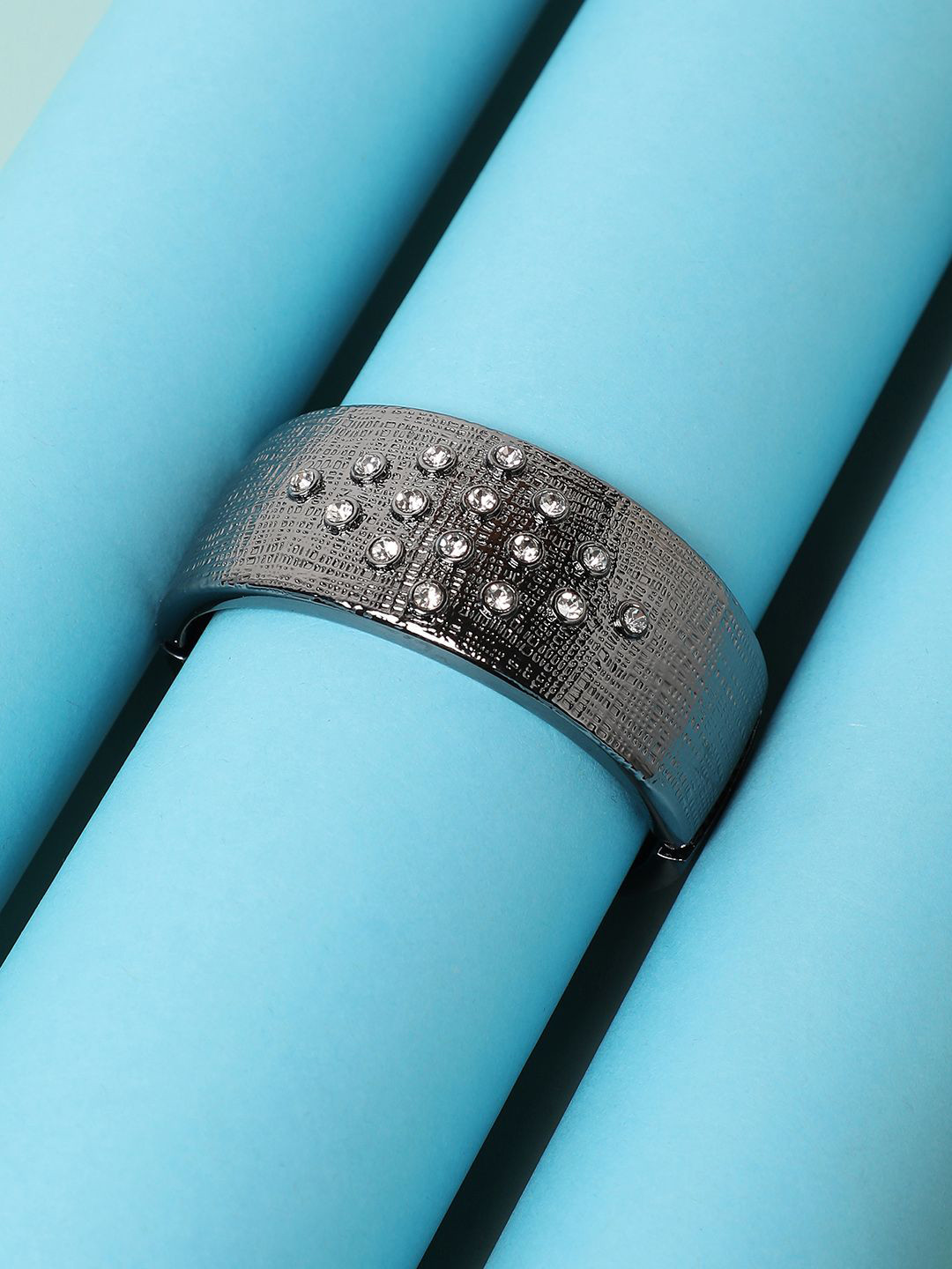 SOHI Silver-Plated Stones Studded Crystal Rhombus Cuff Bracelet