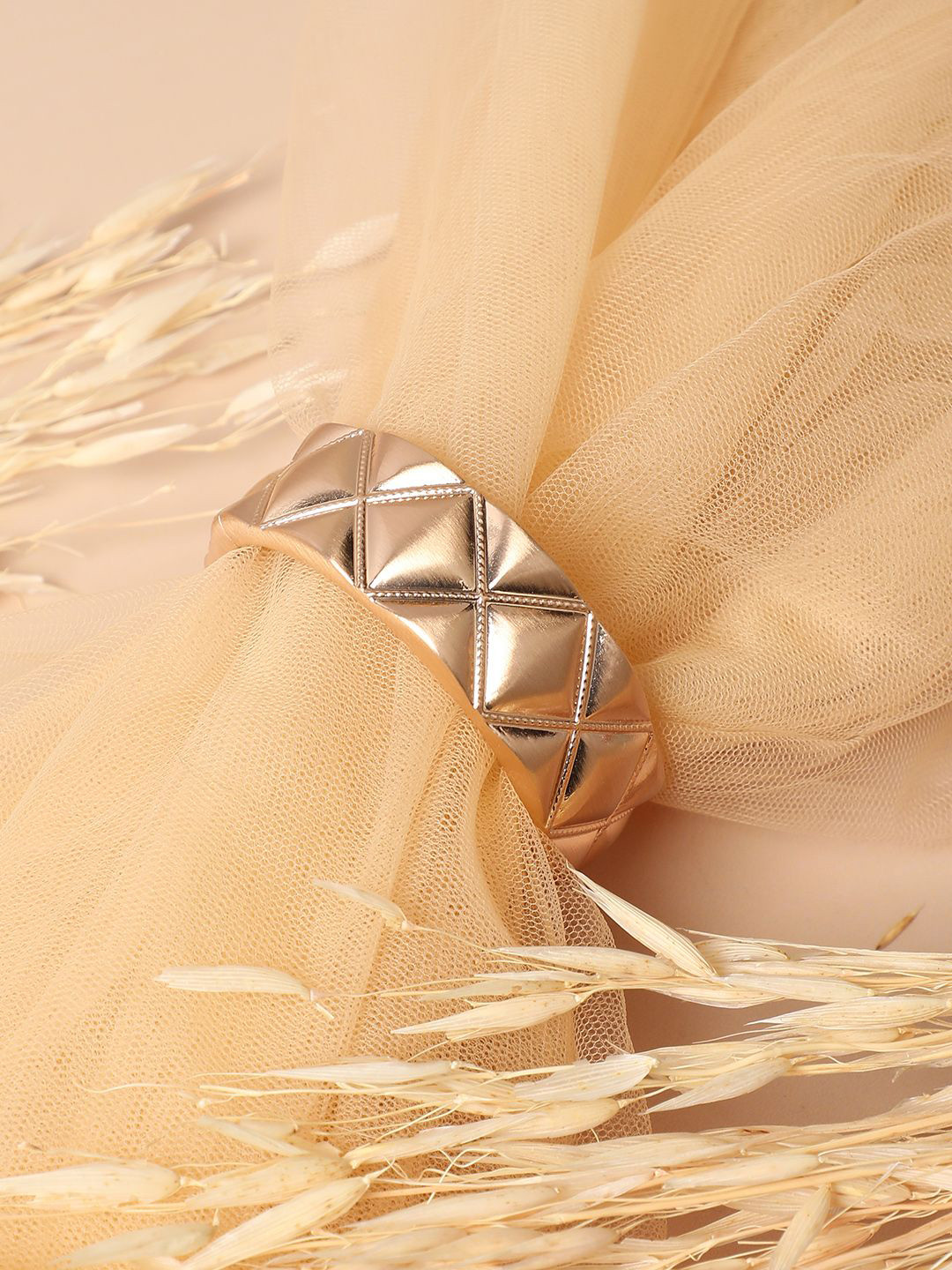 SOHI Gold-Plated Metallic Quilt Bangle-Style Bracelet