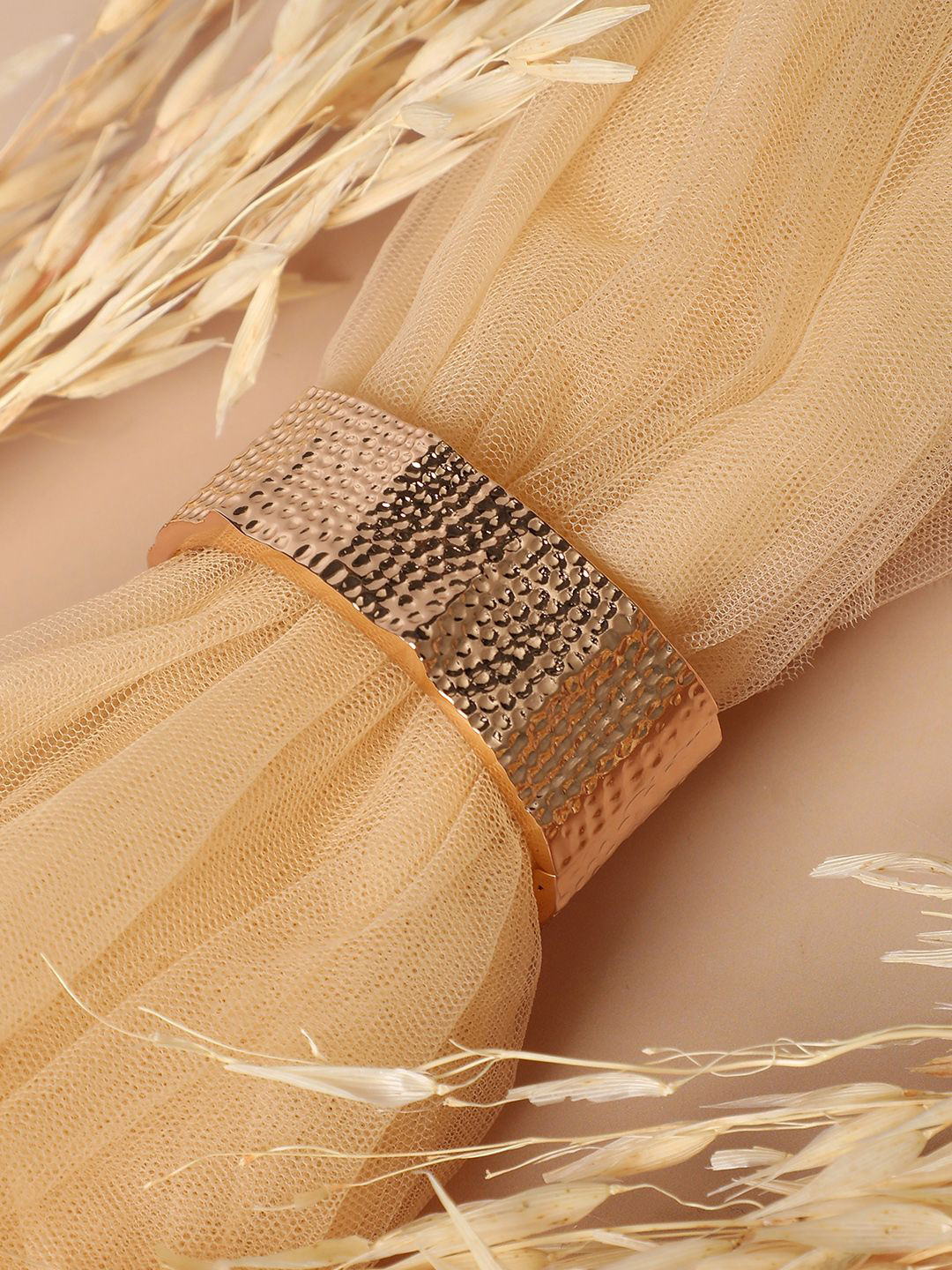 SOHI Gold-Plated Stones Studded Dented Cuff Bracelet