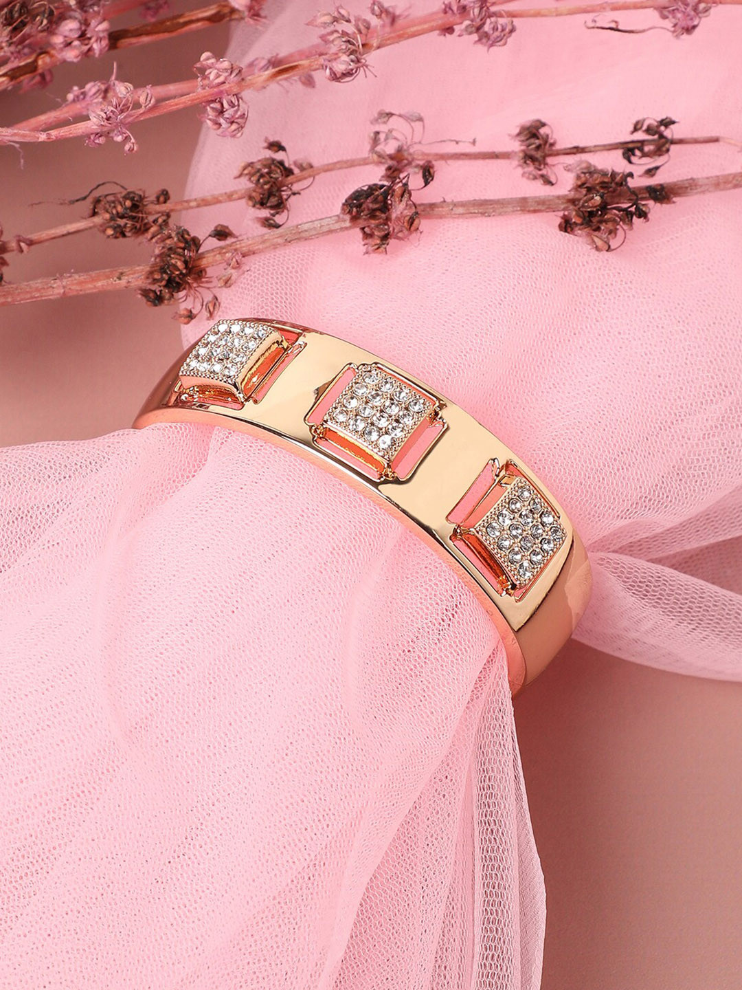 SOHI Gold-Plated Stones Studded Square Cuff Bracelet