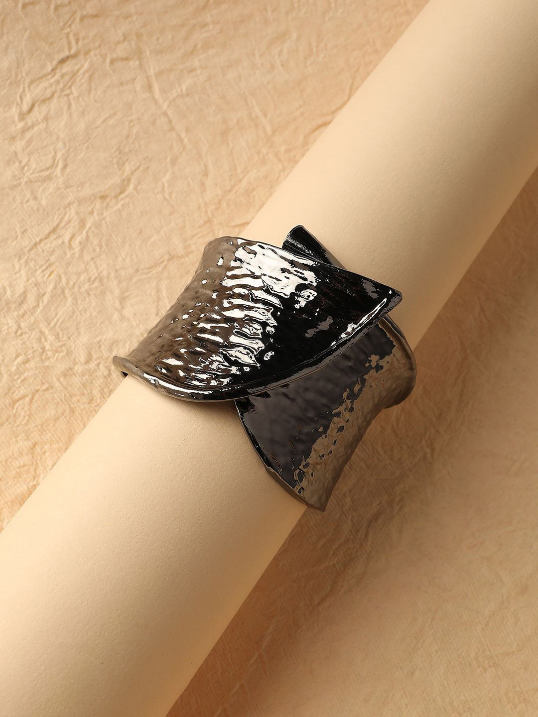 SOHI Silver-Plated Dented Overlay Cuff Bracelet