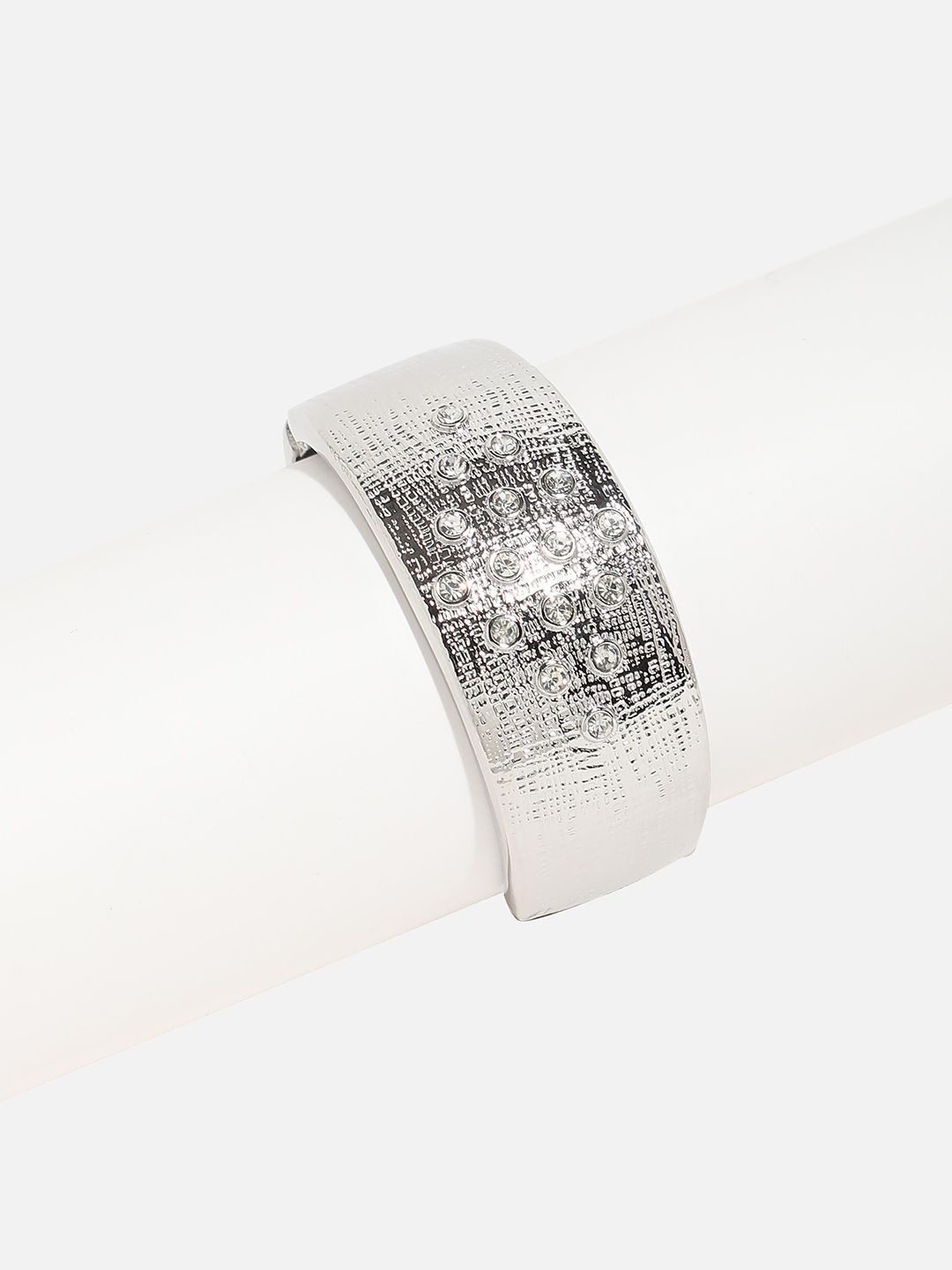 SOHI Silver-Plated Stones Studded Crystal Rhombus Cuff Bracelet
