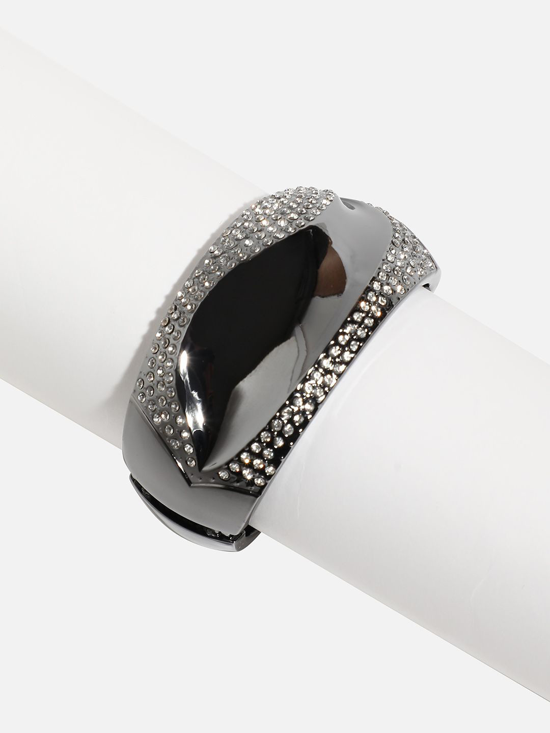 SOHI Silver-Plated Stones Studded Swirl Cluster Cuff Bracelet