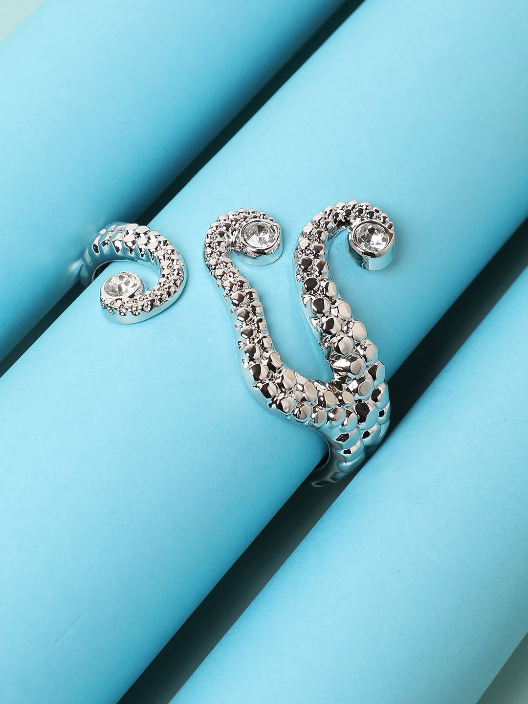 SOHI Silver-Plated Stones Studded Squid Arms Cuff Bracelet