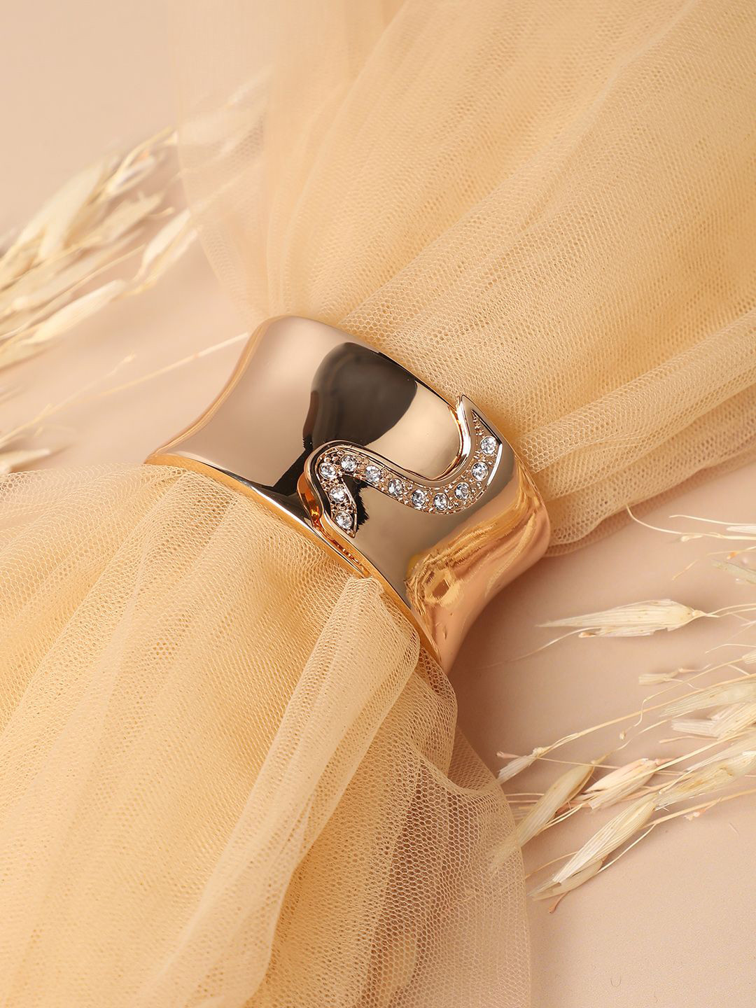 SOHI Gold-Plated Stones Studded Overlap Cuff Bracelet