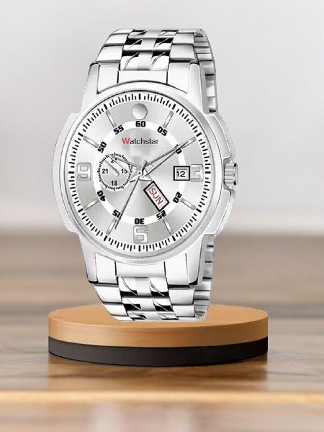 WATCHSTAR Men Stainless Steel Straps Analogue Watch Double window SilverRU