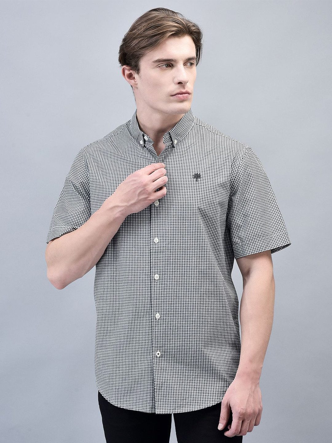 Woodland Men Micro Checks Opaque Striped Casual Shirt