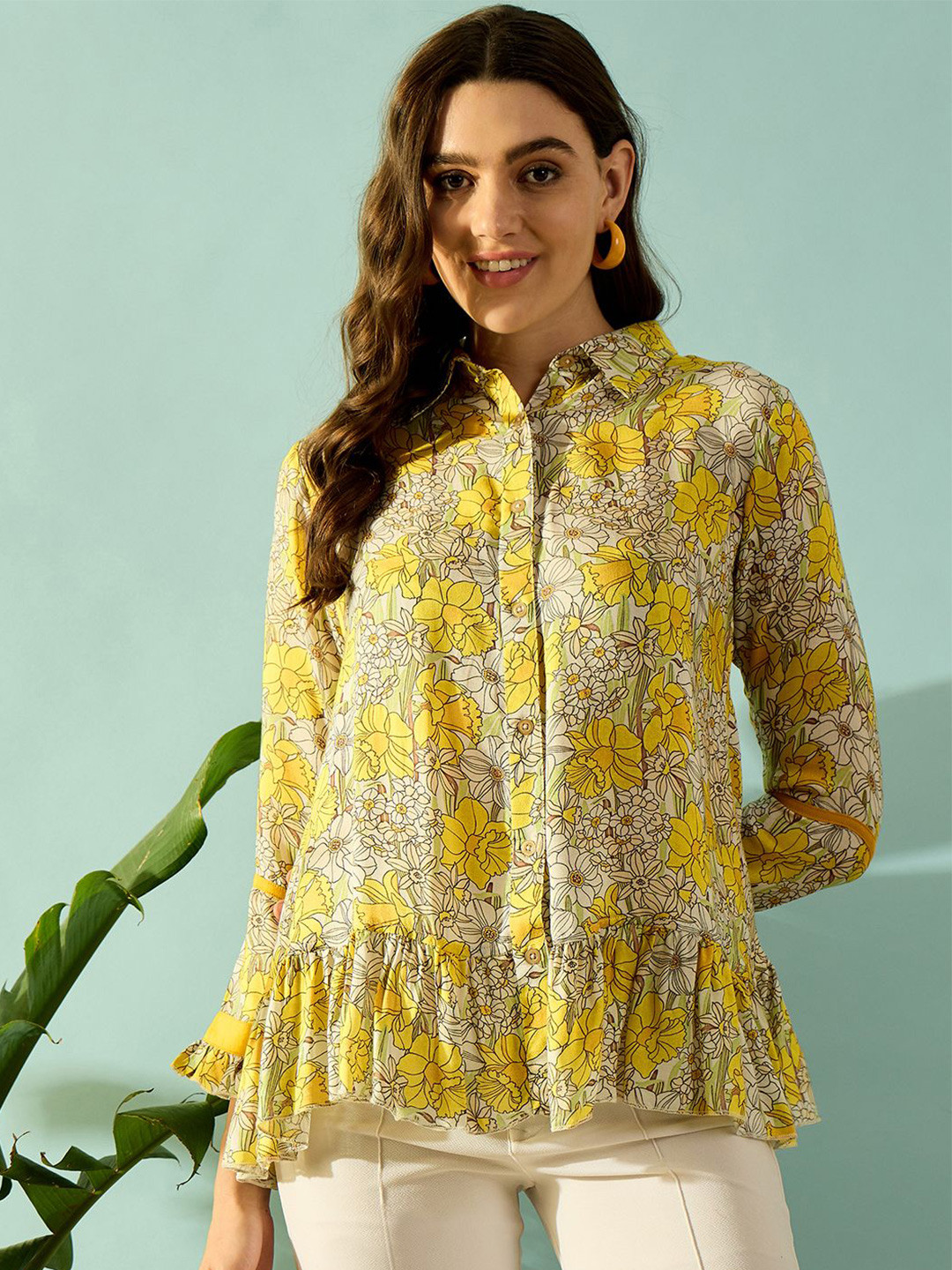 The Kaftan Company Floral Printed Shirt Style Top