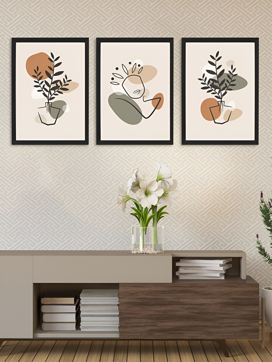 Giftii Black & Brown 3 Pieces Wooden Abstract Painting Wall Art