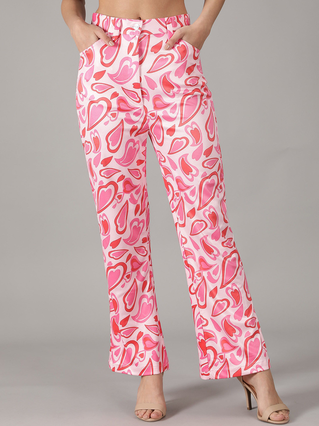 smisingbee Women Printed Smart Slim Fit Trousers