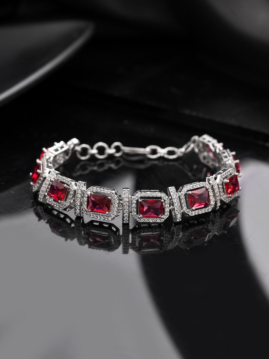 Silvermerc Designs American Diamond Silver Plated Charm Bracelet