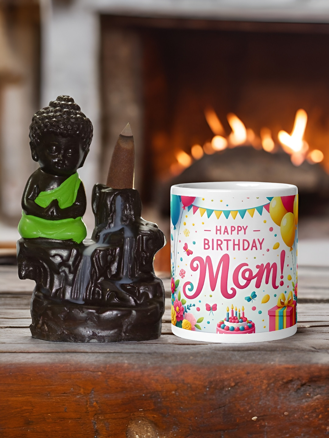bettergiftflowers White & Black 2 Pieces Printed Buddha Smoke Fountain & Mug