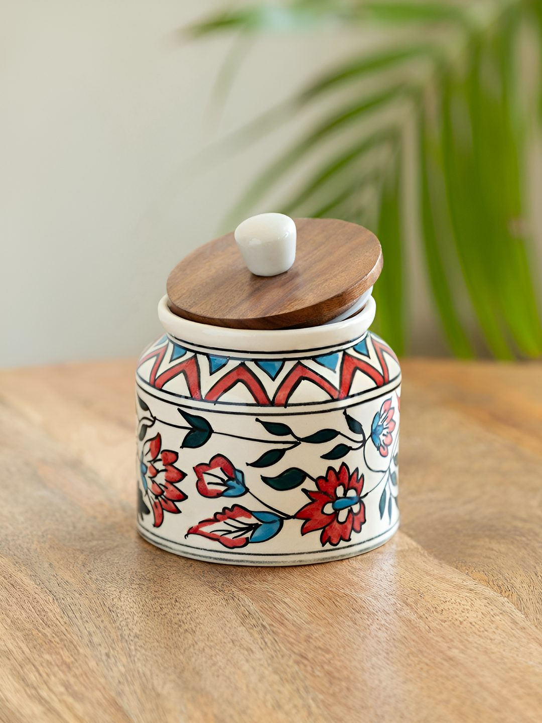 ExclusiveLane White & Brown Persian Floral Ceramic Container 660 ml